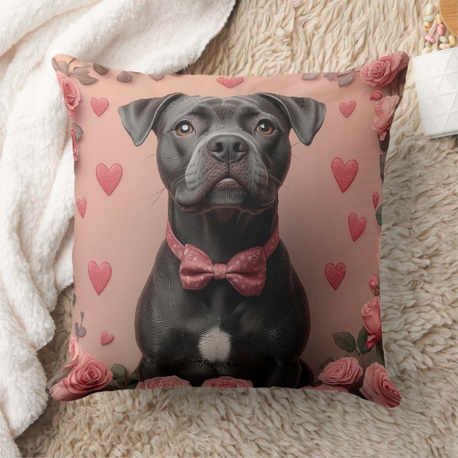 American Staffordshire with Roses -Valentine's Day Cushion (Blanket)