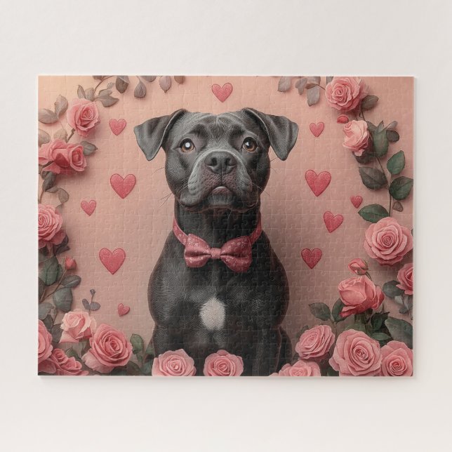 American Staffordshire with Roses -Valentine's Day Jigsaw Puzzle (Horizontal)