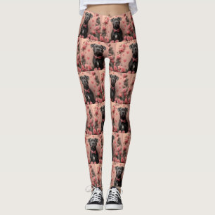 American Staffordshire with Roses -Valentine's Day Leggings