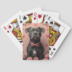 American Staffordshire with Roses -Valentine's Day Playing Cards