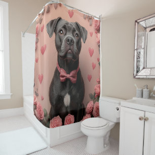 American Staffordshire with Roses -Valentine's Day Shower Curtain