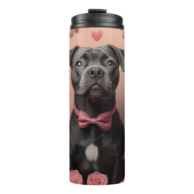 American Staffordshire with Roses -Valentine's Day Thermal Tumbler (Front)