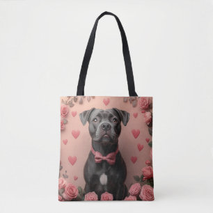 American Staffordshire with Roses -Valentine's Day Tote Bag