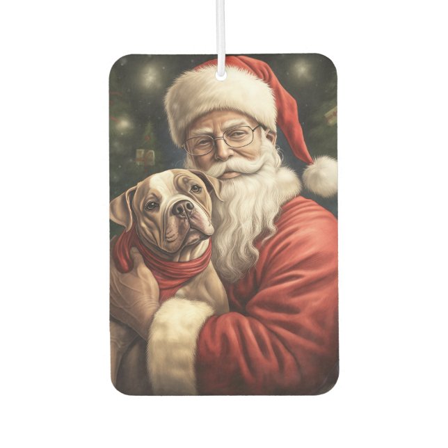 American Staffordshire with Santa Claus Christmas Car Air Freshener (Front)