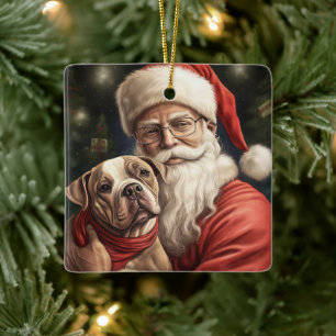 American Staffordshire with Santa Claus Christmas Ceramic Ornament