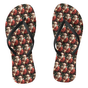 American Staffordshire with Santa Claus Christmas Flip Flops