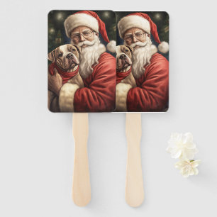 American Staffordshire with Santa Claus Christmas Hand Fan