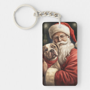 American Staffordshire with Santa Claus Christmas Key Ring