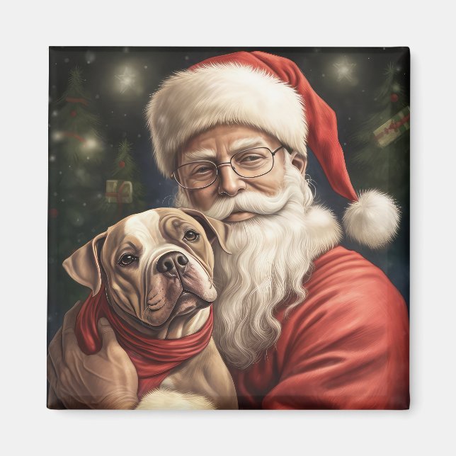 American Staffordshire with Santa Claus Christmas Magnet (Front)