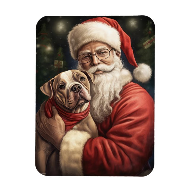 American Staffordshire with Santa Claus Christmas Magnet (Vertical)