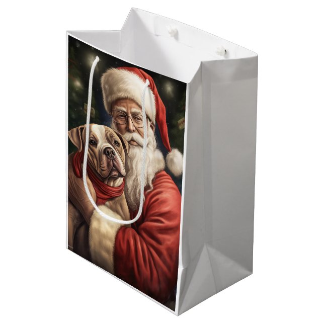 American Staffordshire with Santa Claus Christmas Medium Gift Bag (Front Angled)
