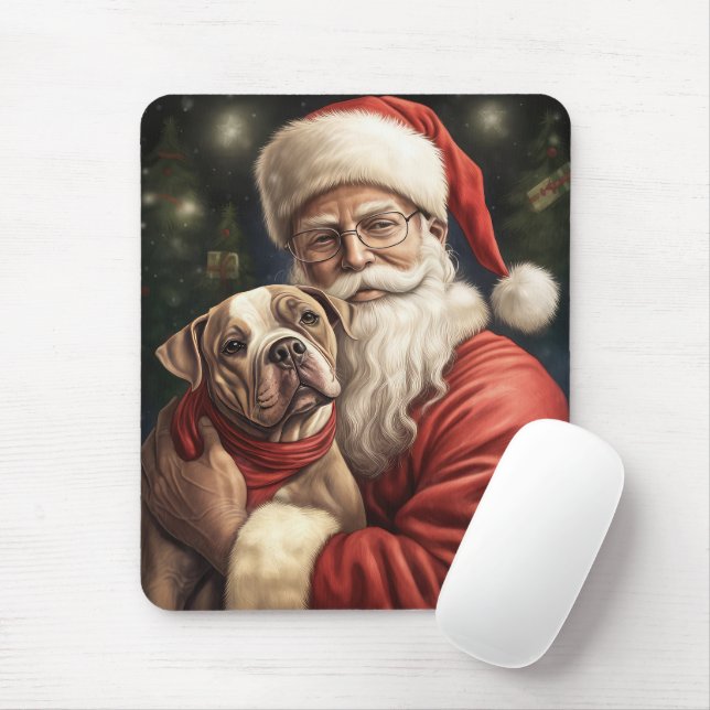 American Staffordshire with Santa Claus Christmas Mouse Mat (With Mouse)
