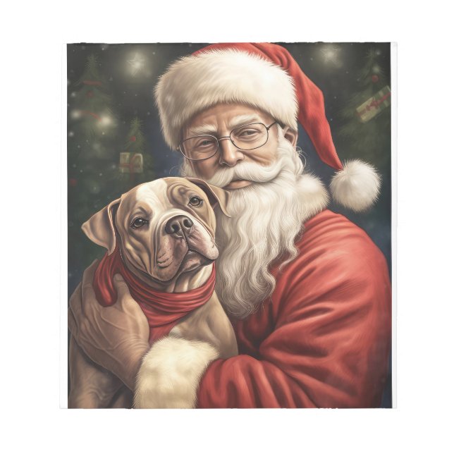 American Staffordshire with Santa Claus Christmas Notepad (Front)