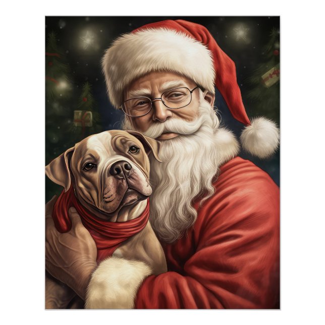 American Staffordshire with Santa Claus Christmas Poster (Front)
