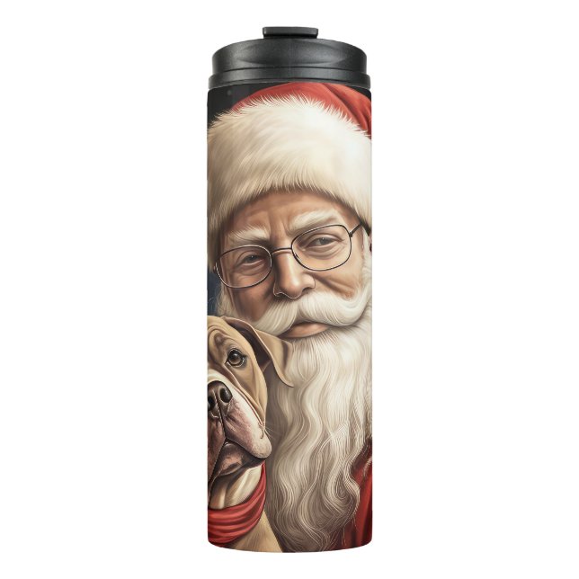 American Staffordshire with Santa Claus Christmas Thermal Tumbler (Front)
