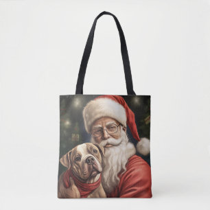 American Staffordshire with Santa Claus Christmas Tote Bag