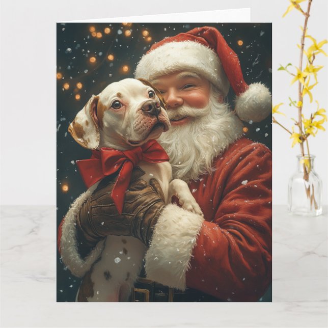American Stafforshire Santa Claus Festive Xmas Card (Yellow Flower)