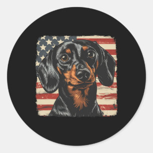 American Star Stripes 4th Of July Dachshund Dog Classic Round Sticker