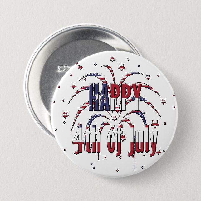 American Stars and Stripes Happy 4th of July 7.5 Cm Round Badge (Front & Back)