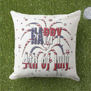 American Stars and Stripes Happy 4th of July Cushion