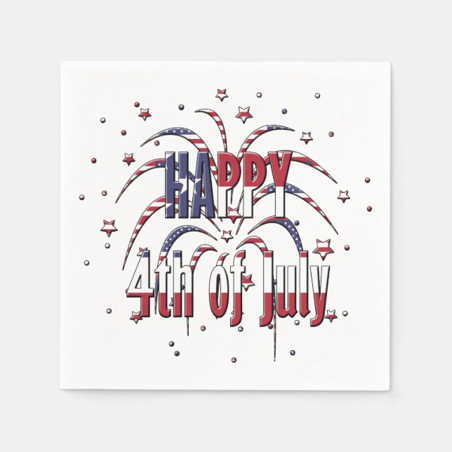 American Stars and Stripes Happy 4th of July Napkin (Front)