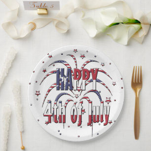American Stars and Stripes Happy 4th of July Paper Plate
