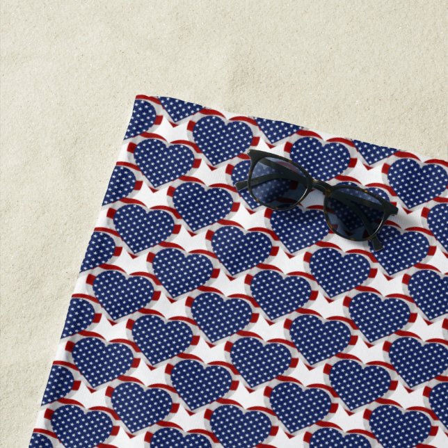 American Stars and Stripes Hearts Patriotic Beach Towel (In Situ)