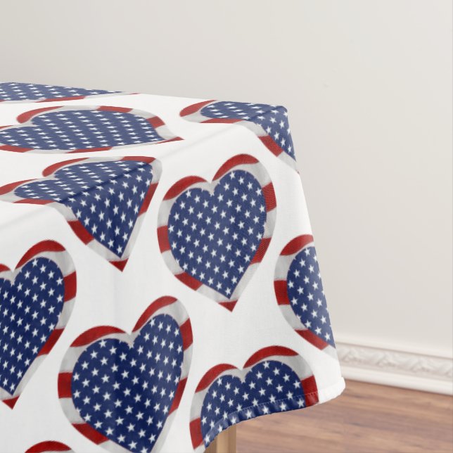 American Stars and Stripes Hearts Patriotic Tablecloth (In Situ)
