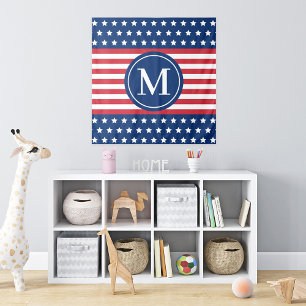 American Stars and Stripes Monogram Square Tapestry