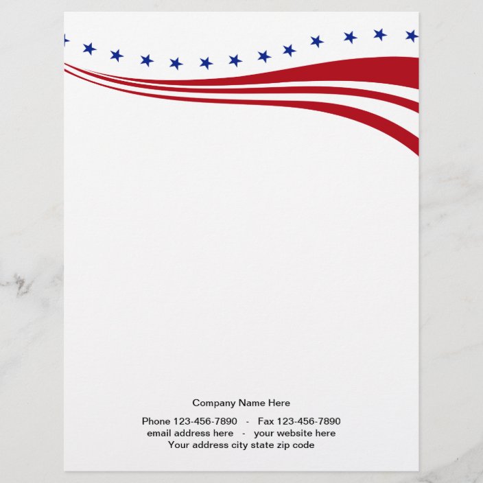 American Stars And Stripes Patriotic Stationary Custom Letterhead ...
