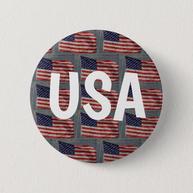 American Stars and Stripes Patriotic USA Word 6 Cm Round Badge (Front)
