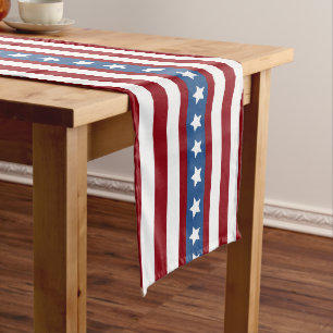 American Stars and Stripes red white blue along Long Table Runner