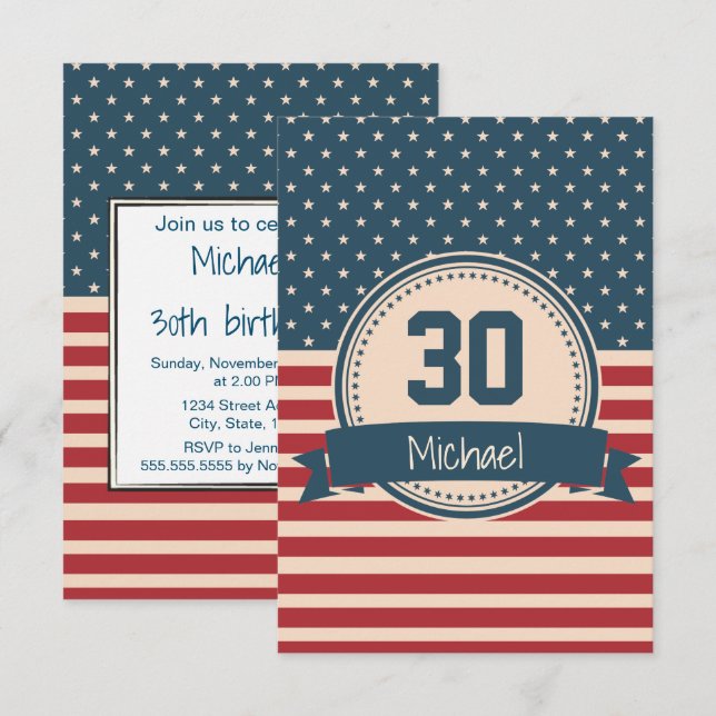 American stars stripes flag birthday invitation (Front/Back)