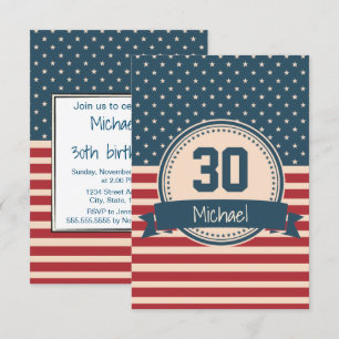 American stars stripes flag birthday invitation