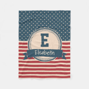 American stars stripes patriotic flag monogram fleece blanket