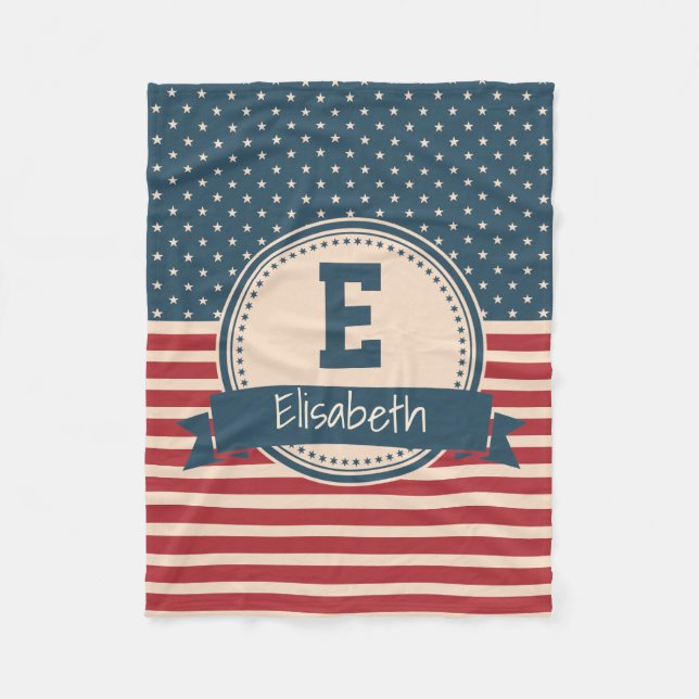 American stars stripes patriotic flag monogram fleece blanket (Front)