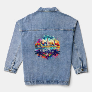 American State Map s - Connecticut USA map Denim Jacket