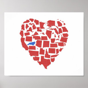 American States Heart Mosaic North Carolina Red Poster