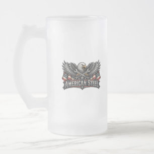 American Steel Eagle Two-Sided Frosted Glass Beer Mug