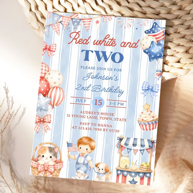 American Stripes Boy 2nd Birthday Invitation (Creator Uploaded)