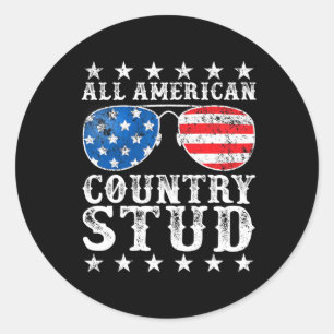 American Stud Boy Country 4th Of July Usa Flag Gif Classic Round Sticker