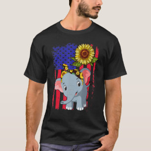 American Sunflower Elephant Flag Hippie T-Shirt