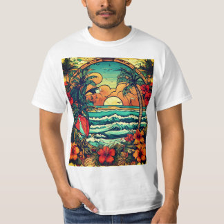 "American Tattoo Style Men's T-Shirt: Sunrise and T-Shirt
