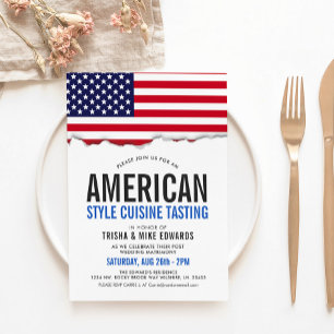 American Themed Cuisine   Party Flag White Invite