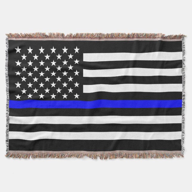 American Thin Blue Line Graphic Throw Blanket (Front)