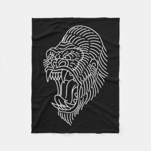 American Traditional Gorilla Head Outline Tattoo  Fleece Blanket