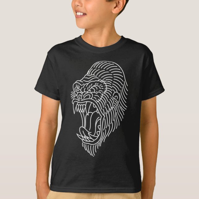 American Traditional Gorilla Head Outline Tattoo  T-Shirt (Front)
