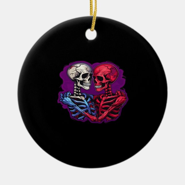 American Traditional Skeleton Holding Hands Tattoo Ceramic Tree Decoration (Front)