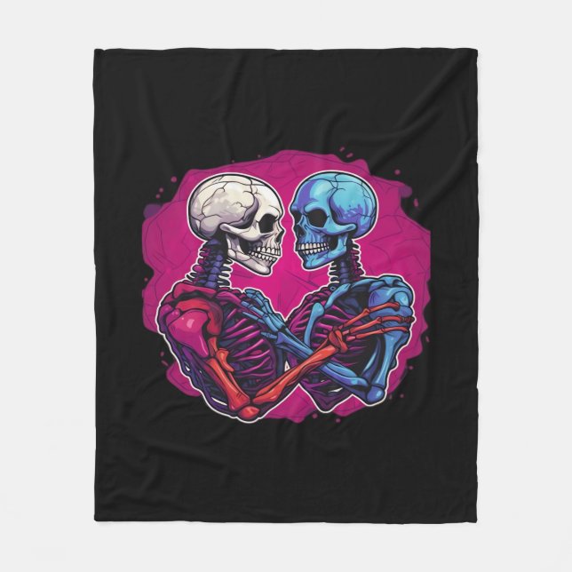 American Traditional Skeleton Holding Hands Tattoo Fleece Blanket (Front)