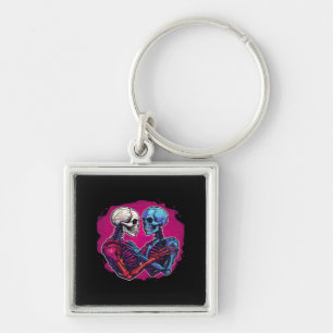 American Traditional Skeleton Holding Hands Tattoo Key Ring